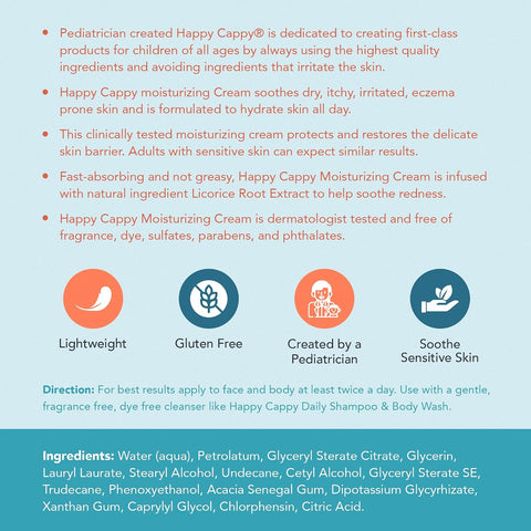 Happy Cappy Moisturizing Cream - Dry Skin Lotion for Kids - 12 fl oz