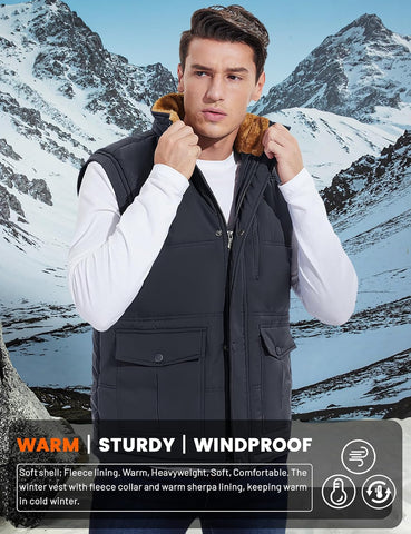 MAGCOMSEN Mens Winter Vests Outerwear Fleece Lined Puffer Vest Warm Casual Quilted Vest Bubble Sherpa Vest Jacket