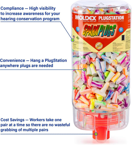 Moldex SPARKPLUGS PLUGSTATION EARPLUG DISPENSER, CORDLESS, 33NRR, ASST, 500 PAIRS