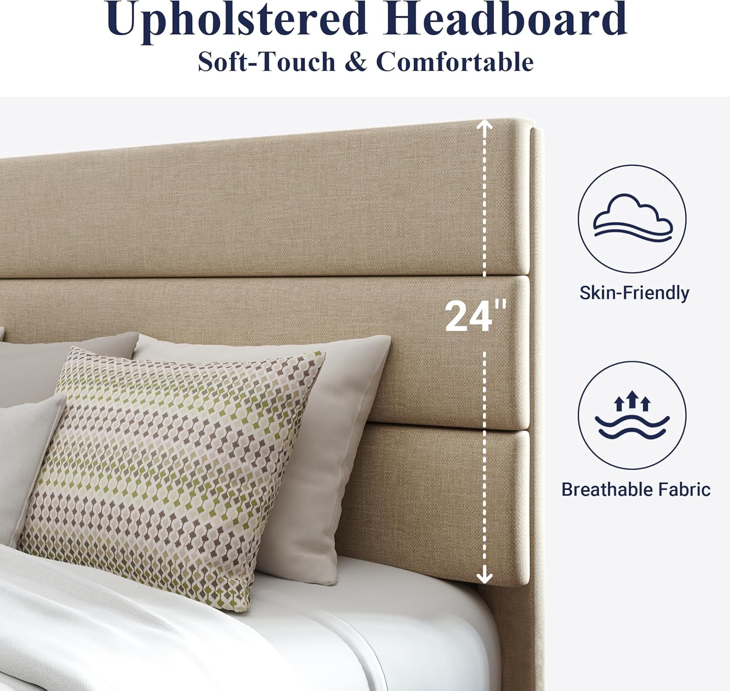 Allewie Full Size Platform Bed Frame with Fabric Upholstered Headboard
