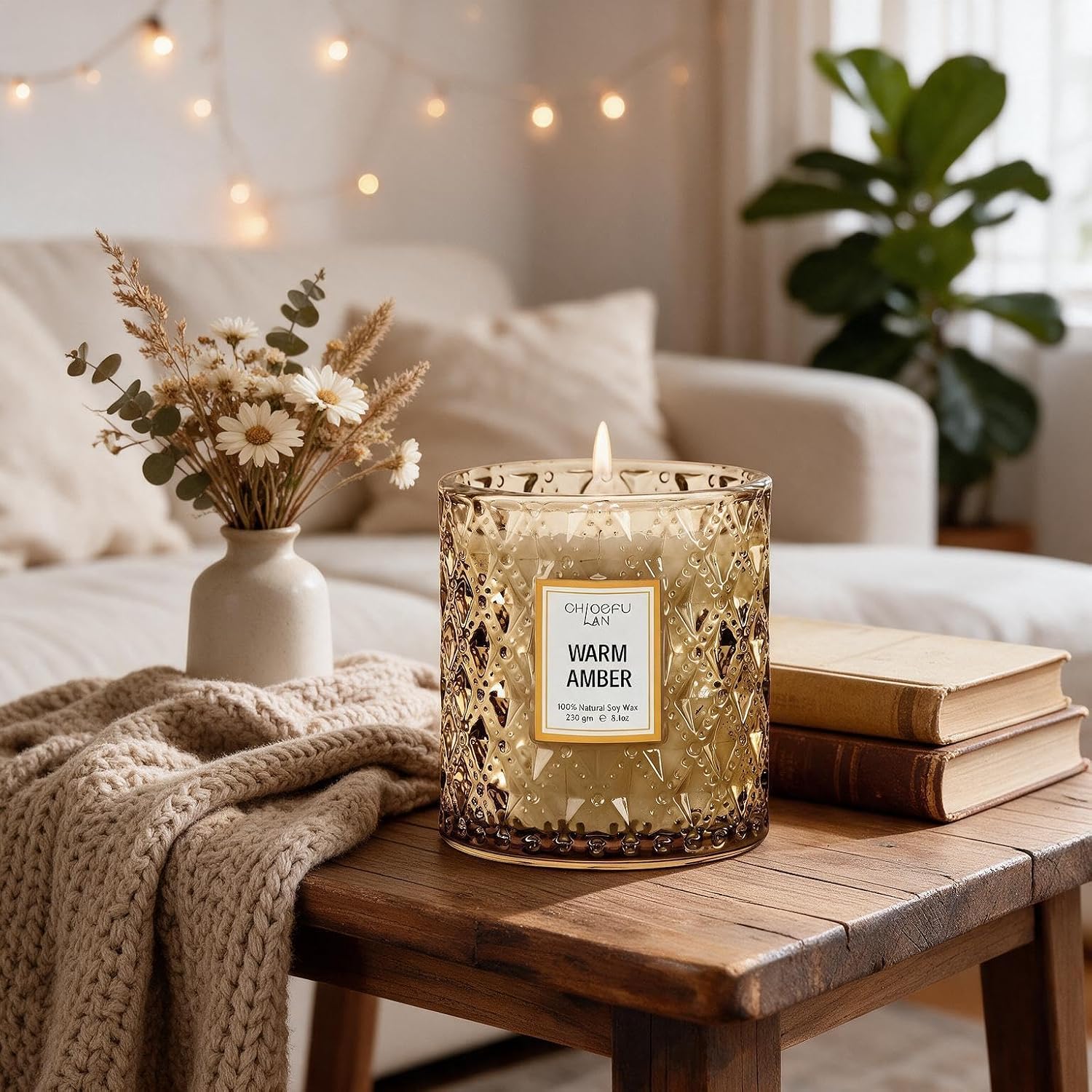 Chloefu LAN Amber Candles, Luxury Candle for Home Scented, Long Burning Time, Holiday Gifts, All Natural Soy Wax Decorative Candles, Scented Candle Gifts for Men&Women, 8.1oz