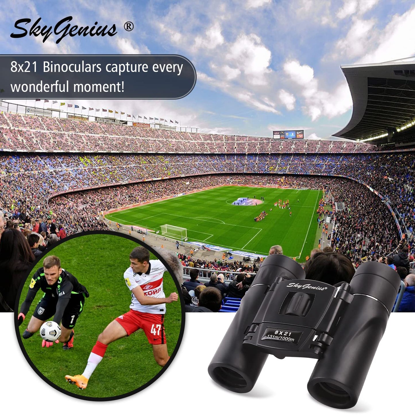 SkyGenius 8x21 Small Compact Lightweight Binoculars for Concert Theater Opera .Mini Pocket Folding Binoculars w/Fully Coated Lens for Travel Hiking Bird Watching Adults Kids(0.38lb)