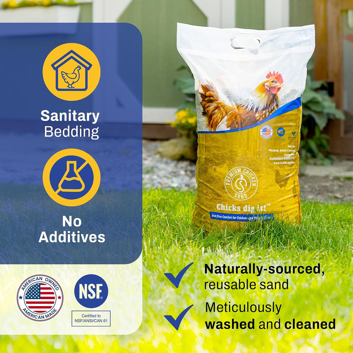 Premium Chicken Sand 50 lbs (2-Pack) – Dust-Free, Odor-Control Bedding for Chicken Coops, Nesting Boxes, and Runs – Natural Poultry Litter, 100 lbs Total