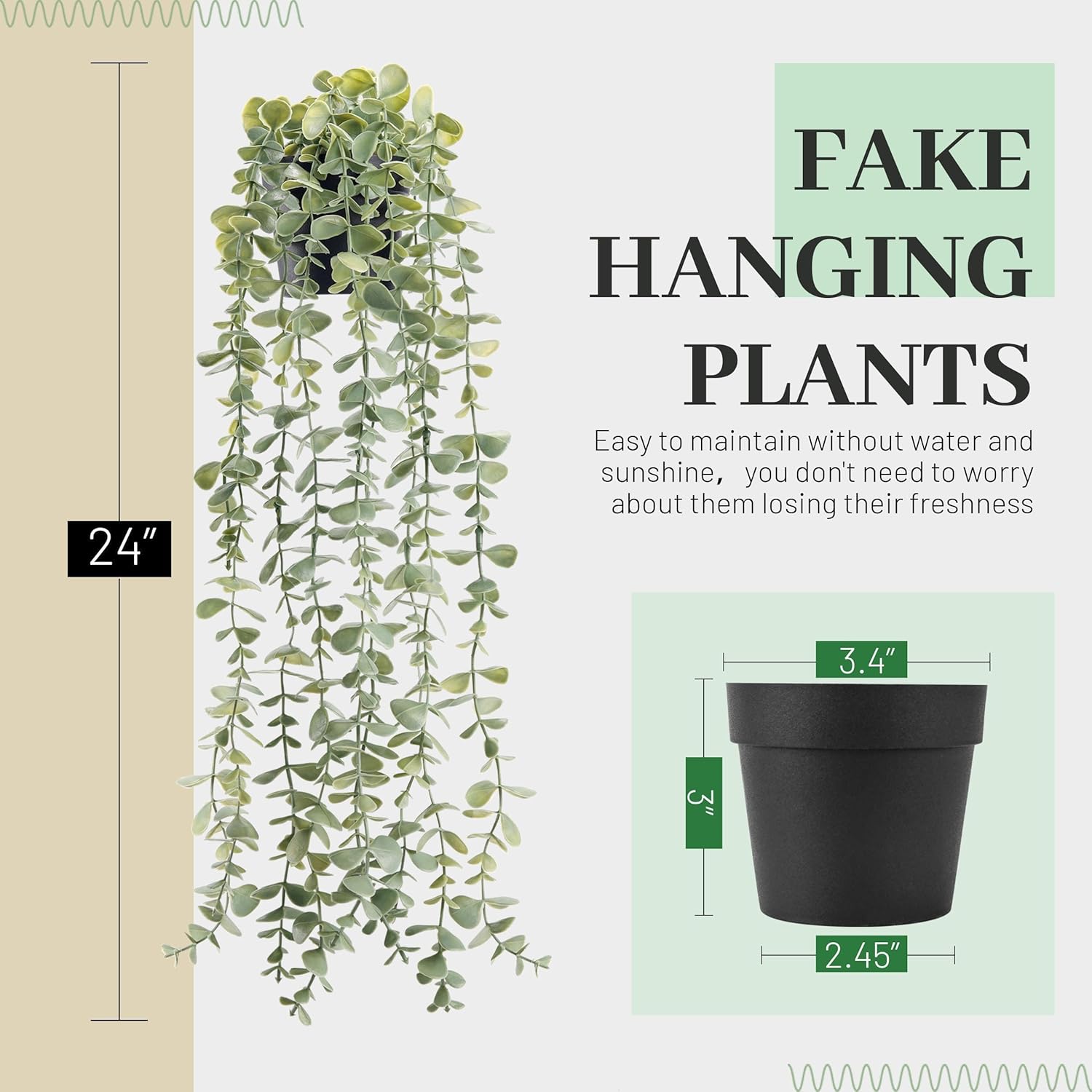 Der Rose 24" Fake Hanging Eucalyptus Plant for Bathroom Wall Art Decor