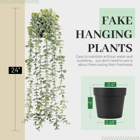 Der Rose 24" Fake Hanging Eucalyptus Plant for Bathroom Wall Art Decor