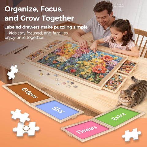 ALL4JIG 1500 Piece Rotating Puzzle Board with 4 Drawer 24.92"x33.58"Portable Wooden Jigsaw Puzzle Table for Adults,Lazy Susan Spinning Puzzle Boards Birthday Gift for mom,Surface for Lego Building