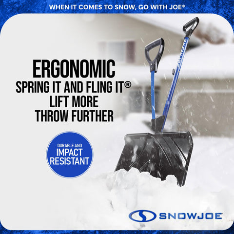 Snow Joe Shovelution Snow Shovel, Strain Reducing with Spring Assisted Handle, Poly Blade, & 50" Assembled Height