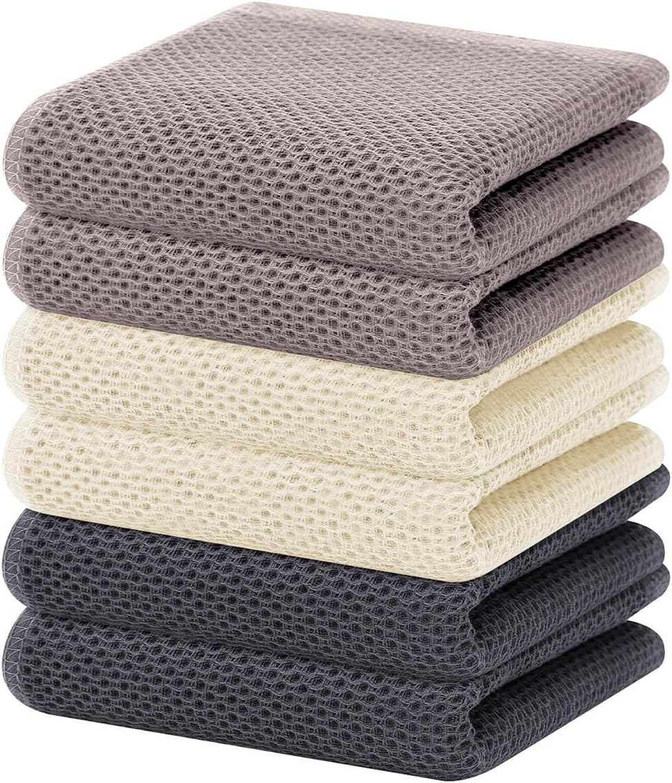 Homaxy 100% Cotton Waffle Weave Kitchen Dish Towels 6-Pack, Mixed Color