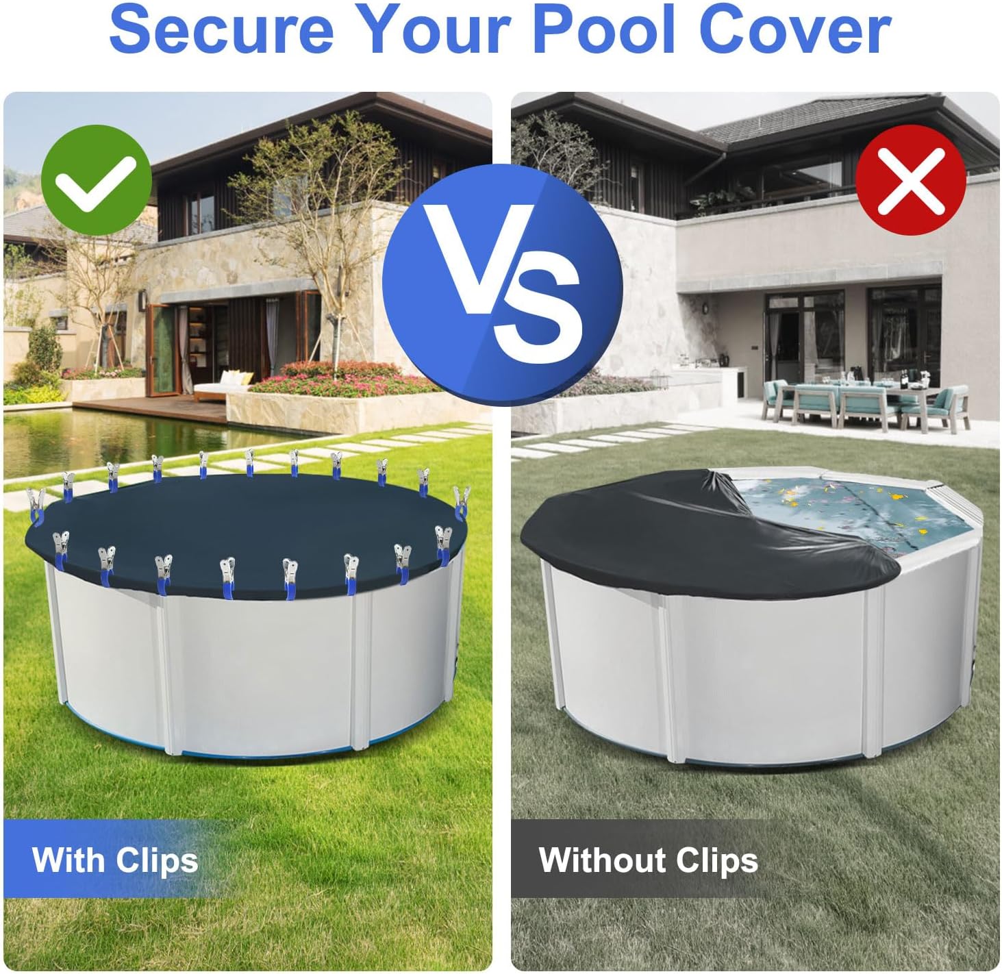 Pool Cover Clips for Above Ground Pools, 30 Pcs 4.7 Inch Stainless Steel Pool Cover Clamps, Windproof Clips for Above Ground Pool Cover