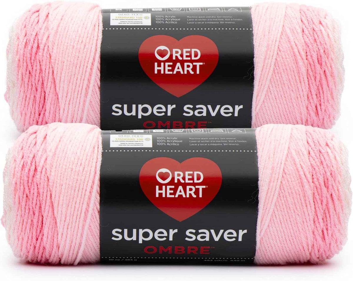 Red Heart Super Saver Ombre Yarn for Crocheting, Light Pink, 2-Pack