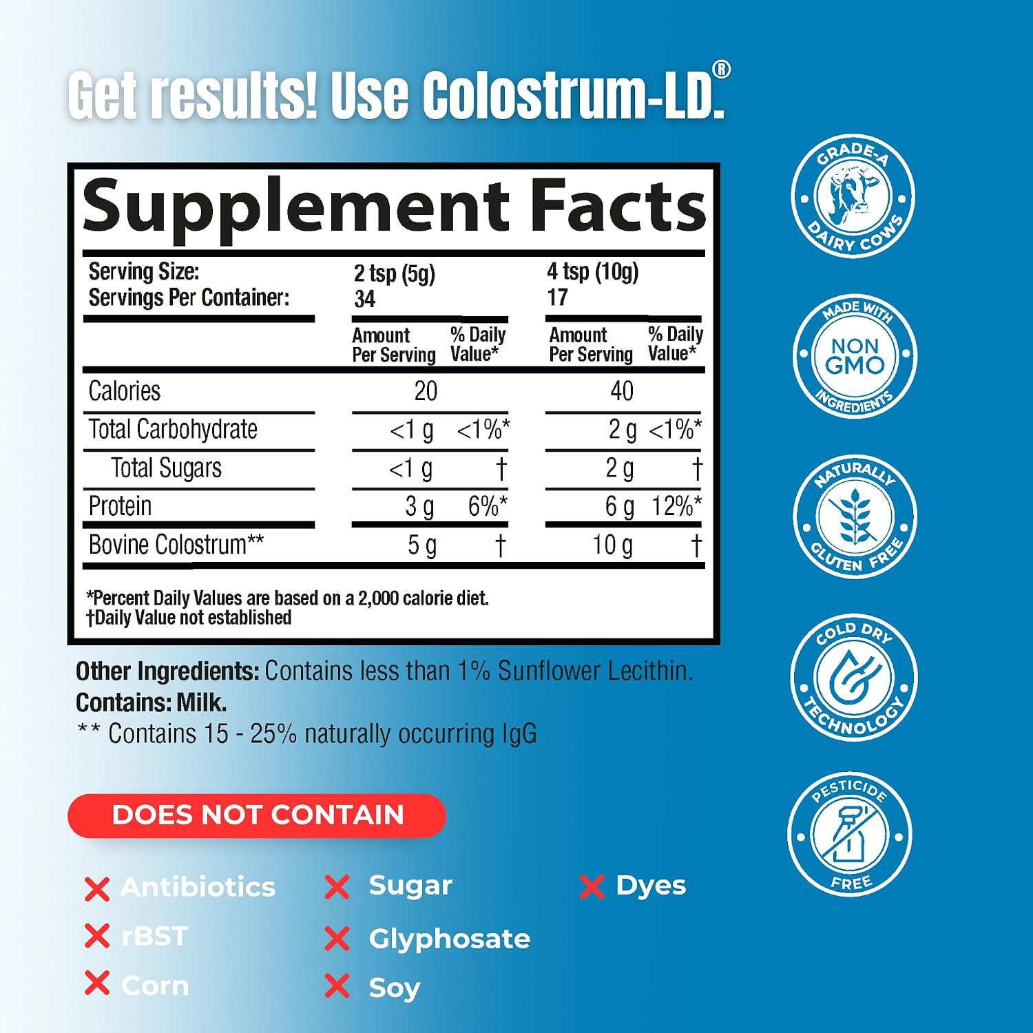 Sovereign Laboratories Colostrum-LD Powder, Liposomal, Unflavored, 6 oz