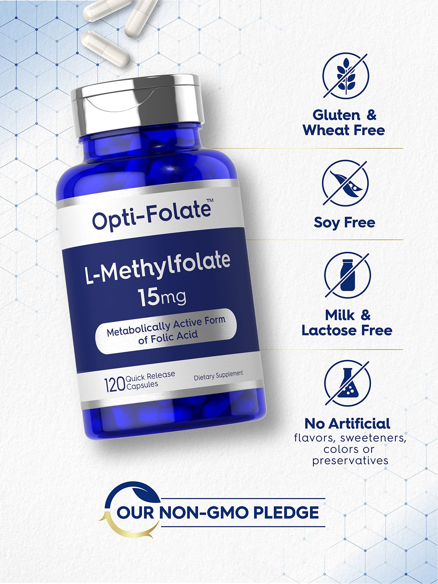 Carlyle L Methylfolate 15mg | 120 Capsules | Value Size | Max Potency | Optimized and Activated | Non-GMO, Gluten Free | Methyl Folate, 5-MTHF | by Opti-Folate