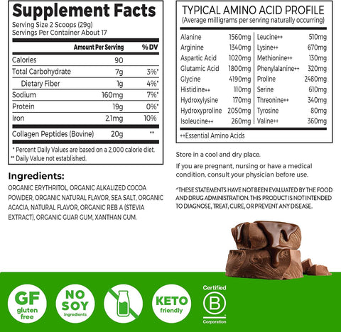Orgain 20g Hydrolyzed Collagen Peptides Powder, Chocolate, 1lb