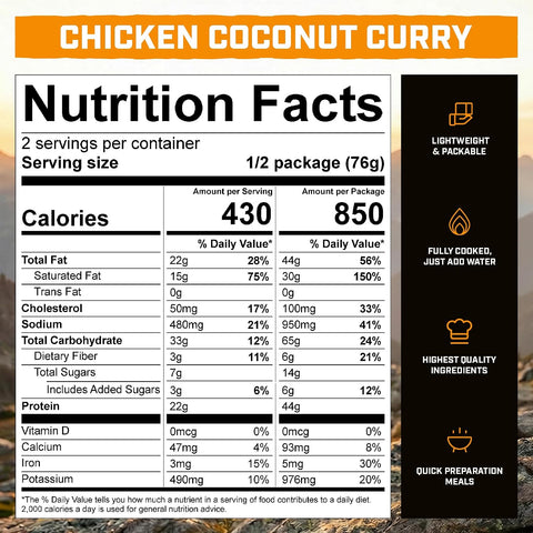 Peak Refuel Chicken Coconut Curry Freeze-Dried Camping Meal with Real Meat