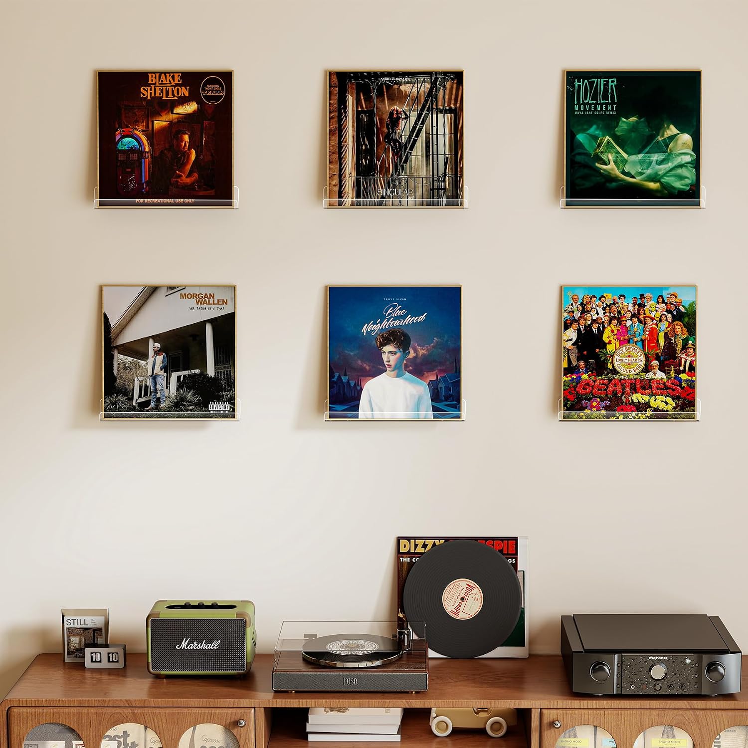 Laurensory Vinyl Record Wall Mount Shelves, 12 inch Vinyl Holder, 6 Pack