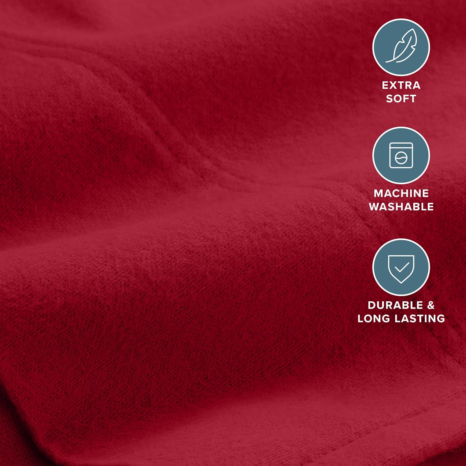 Bare Home Flannel Pillowcases 100% Cotton (King Set of 2, Red)