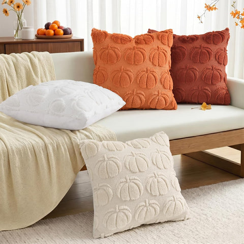 decorUhome Fall Rust Pumpkin Faux Fur Throw Pillow Covers 12x20 Set of 2