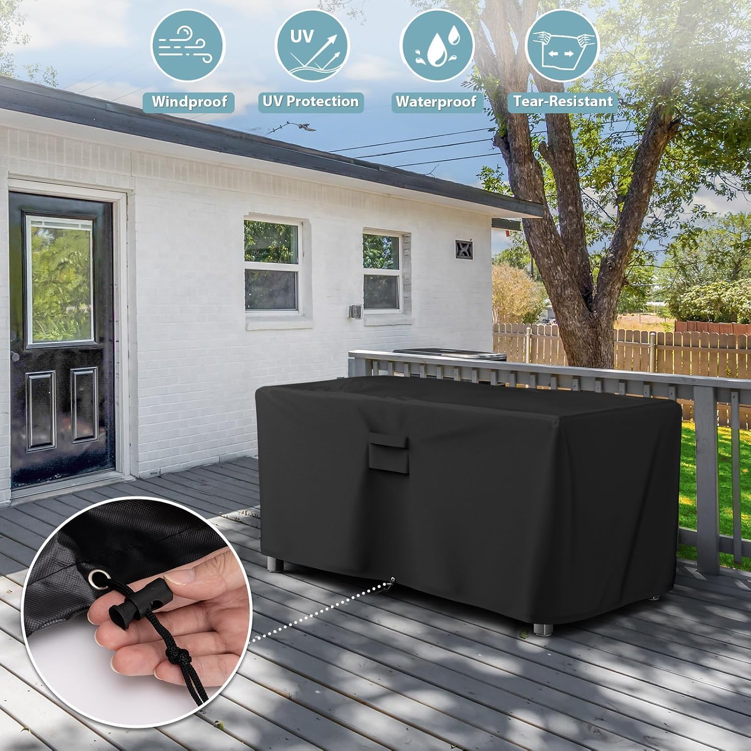 SHINESTAR Rectangle Fire Pit Cover, Fits for 54-56 Inch Gas Fire Table, Waterproof and Windproof, 56 x 26 x 24 Inches, Black