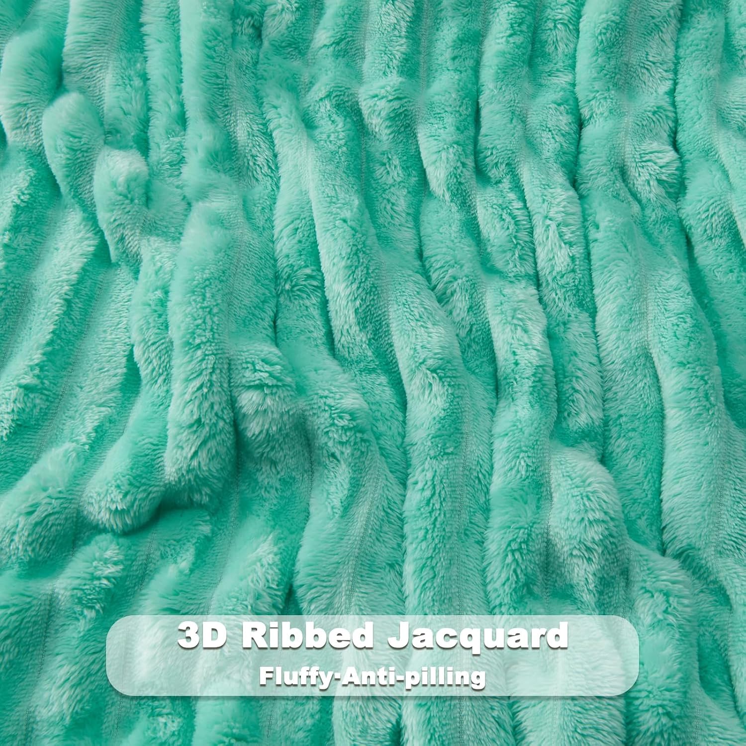 NEWCOSPLAY Fleece Ribbed Cozy Throw Blanket for Couch, Aqua, 50"x60"