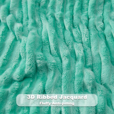 NEWCOSPLAY Fleece Ribbed Cozy Throw Blanket for Couch, Aqua, 50"x60"