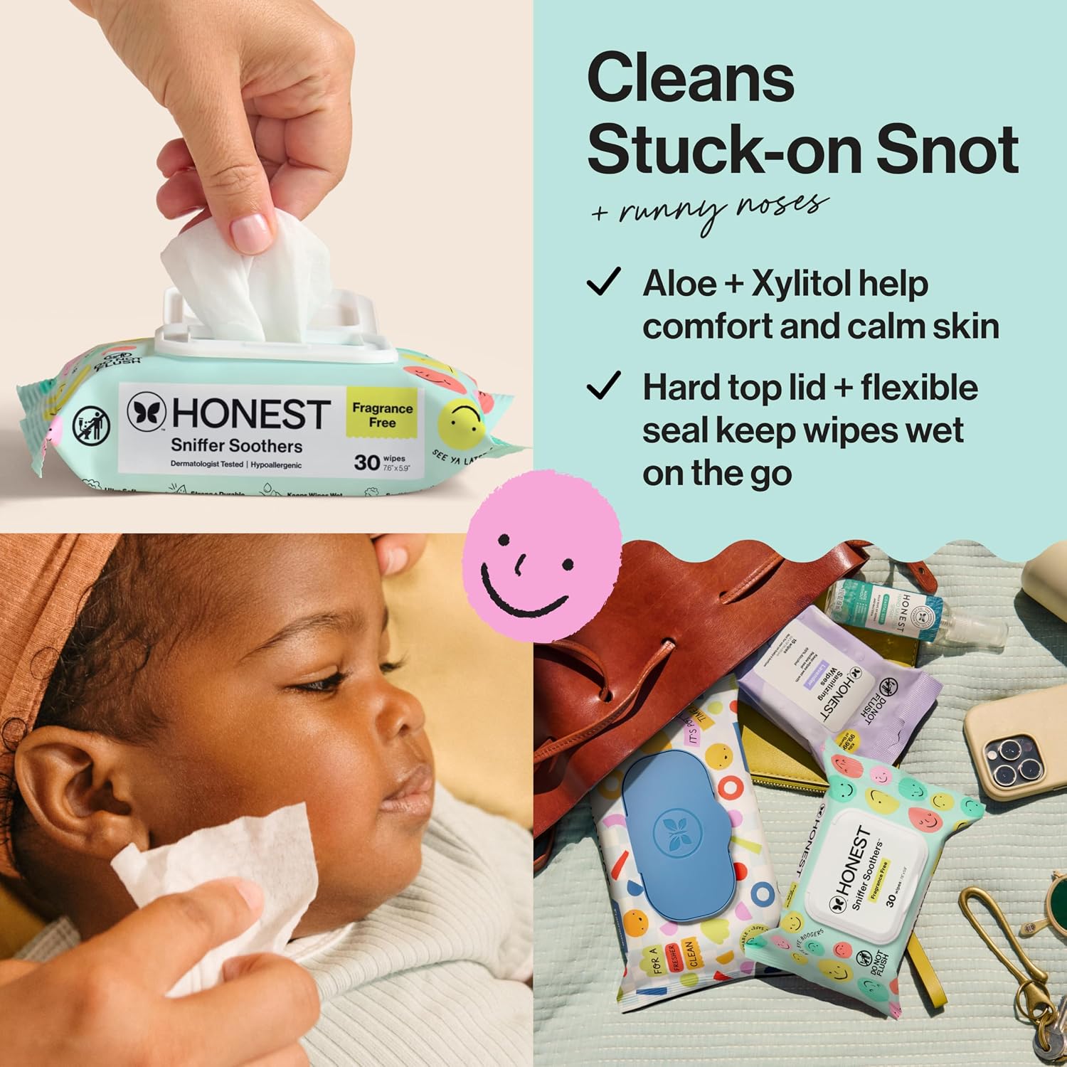 The Honest Company Snot Removing Wipes, Hypoallergenic, 30 Count