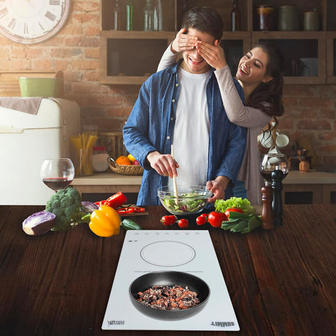 Summit Appliance CR2B15T2WTK15 115V 2-Burner Radiant Cooktop in White Ceramic Glass Surface with Digital Touch Controls & Stainless Steel Frame to Allow Installation in 15" Wide Counter Cutouts
