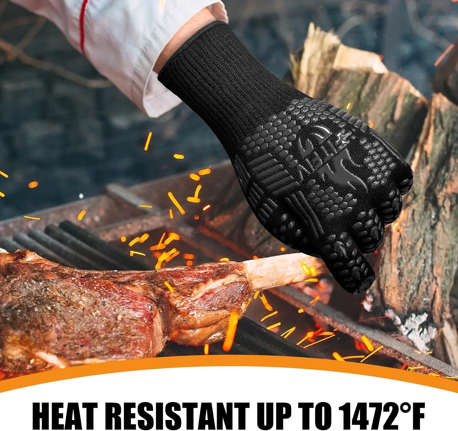 BBQ Gloves, 1472°F Heat Resistant with Silicone Grip Oven Mitts