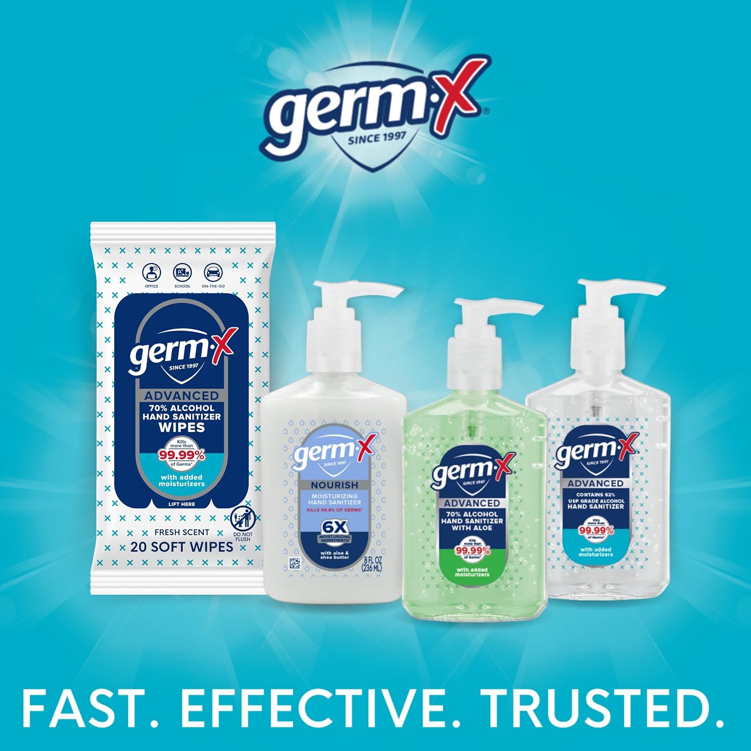 Germ-X Advanced Single-Use Hand Sanitizer Wipes, 20 Soft Wipes (Pack of 10), Fast-Drying & No Rinse Plant-Based Alcohol, Moisturizing Hand Sanitizer with 70% Alcohol