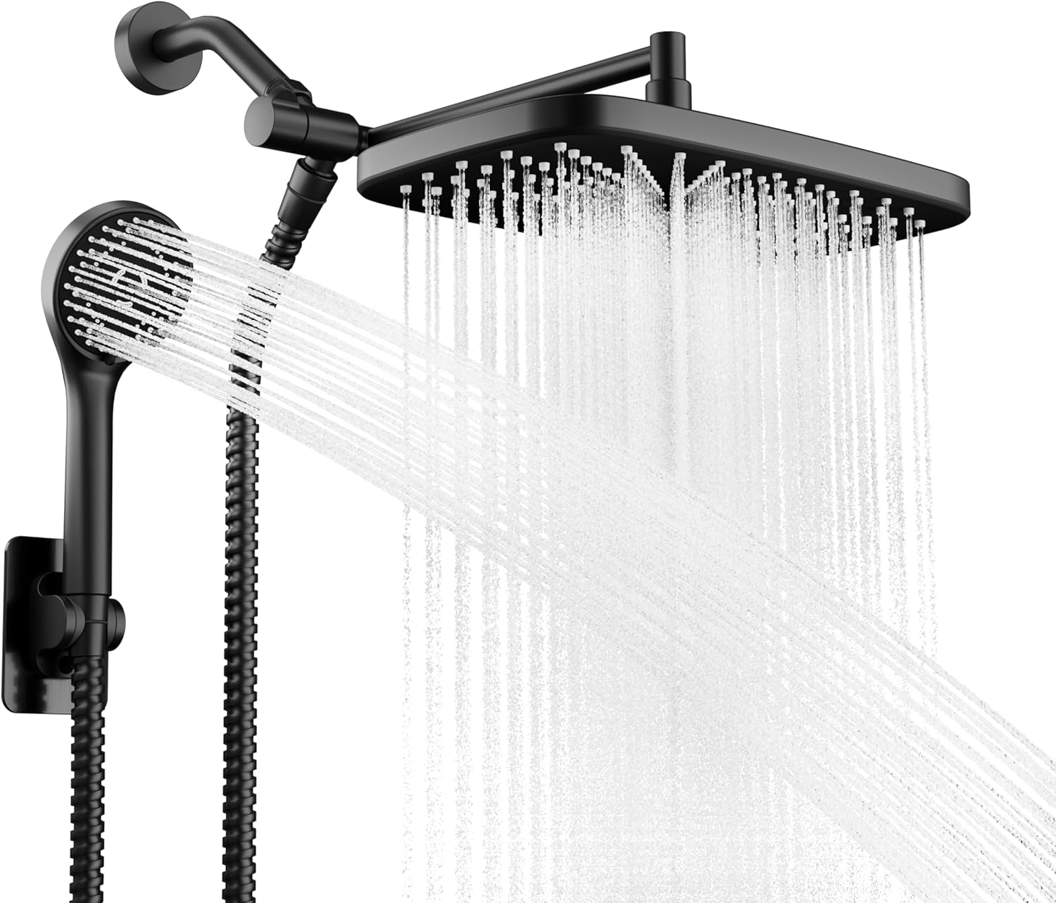 Black Rain Shower Head with Handheld Shower Head, 5 Spray Modes