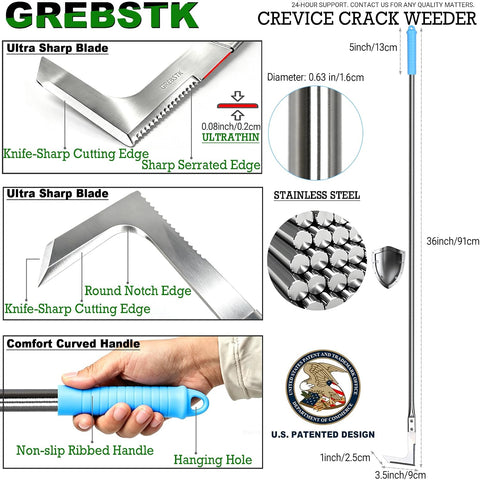 GREBSTK Crack Weeder Crevice Weeding Stainless Steel Sharp Tool, 36 in