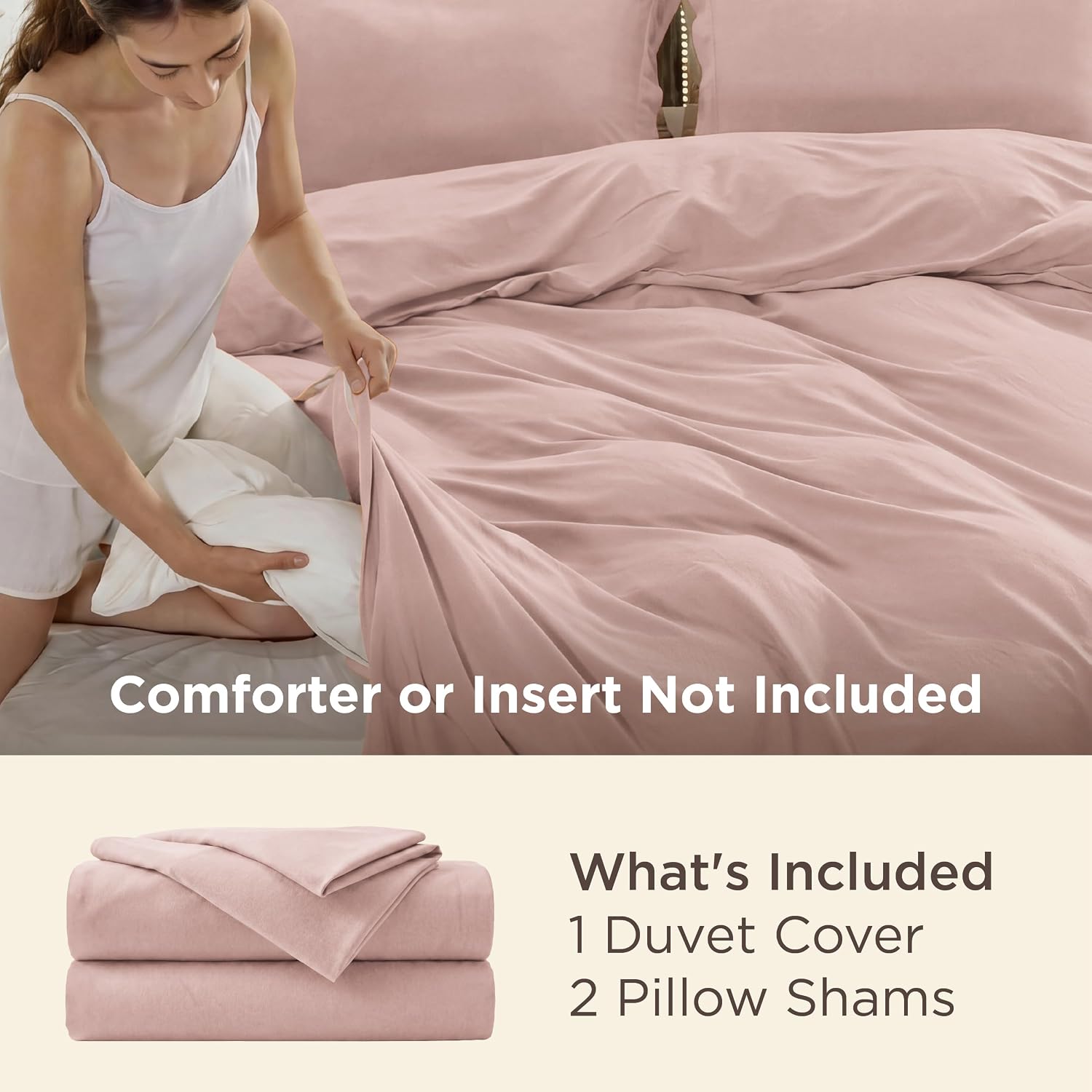 Bedsure Duvet Cover Full Size, 3Pcs Double Brushed Bedding Set, Blush Pink