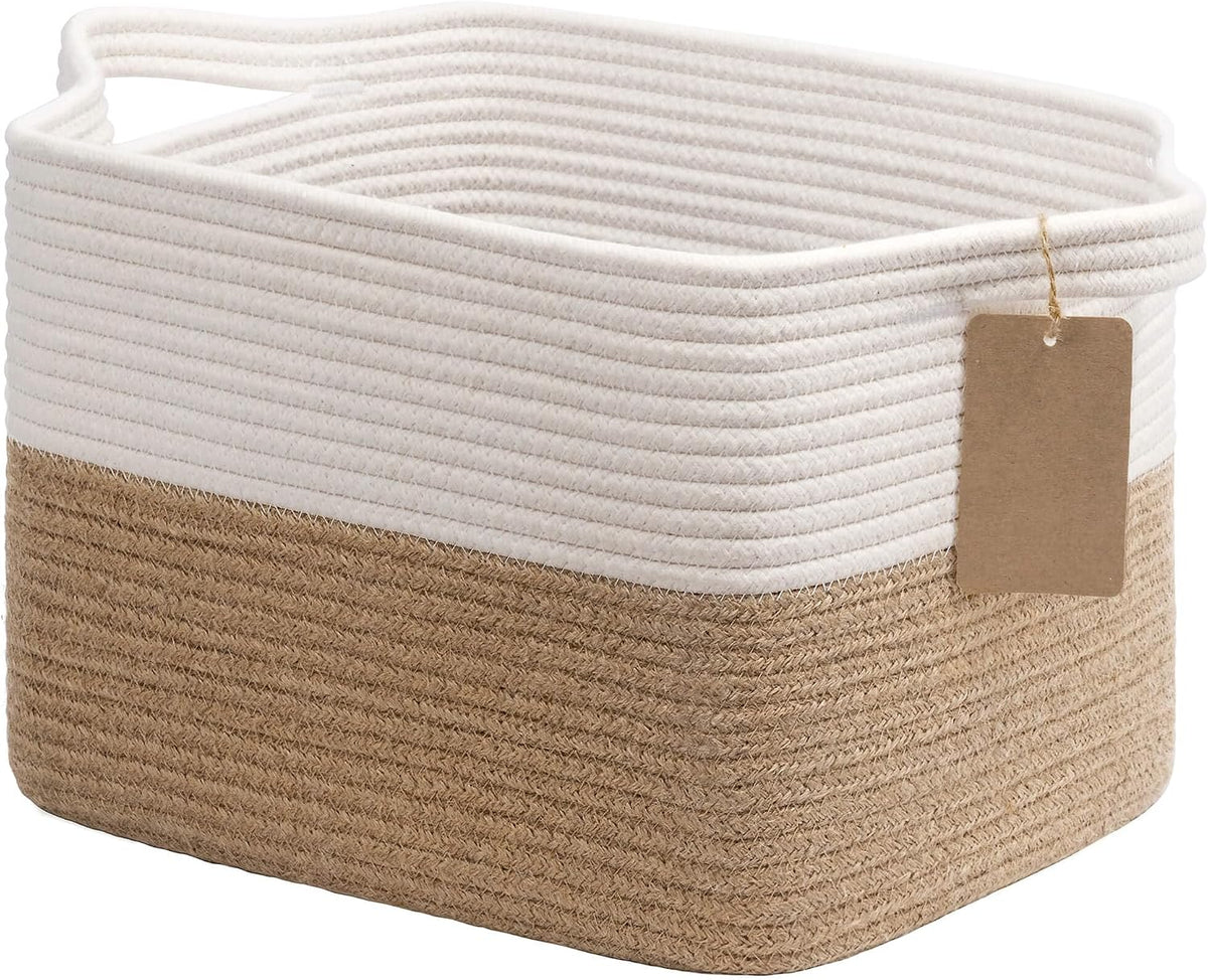 Goodpick Woven Rope Storage Basket for Shelves, Rectangle, Jute