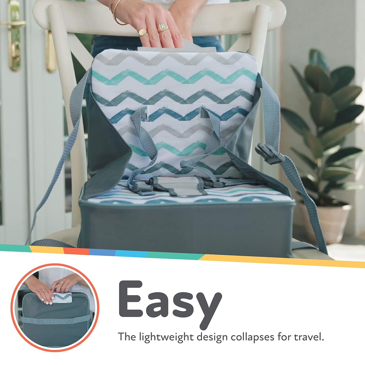 Nuby Easy Go Booster Seat for Kitchen Chair - Gray Chevron