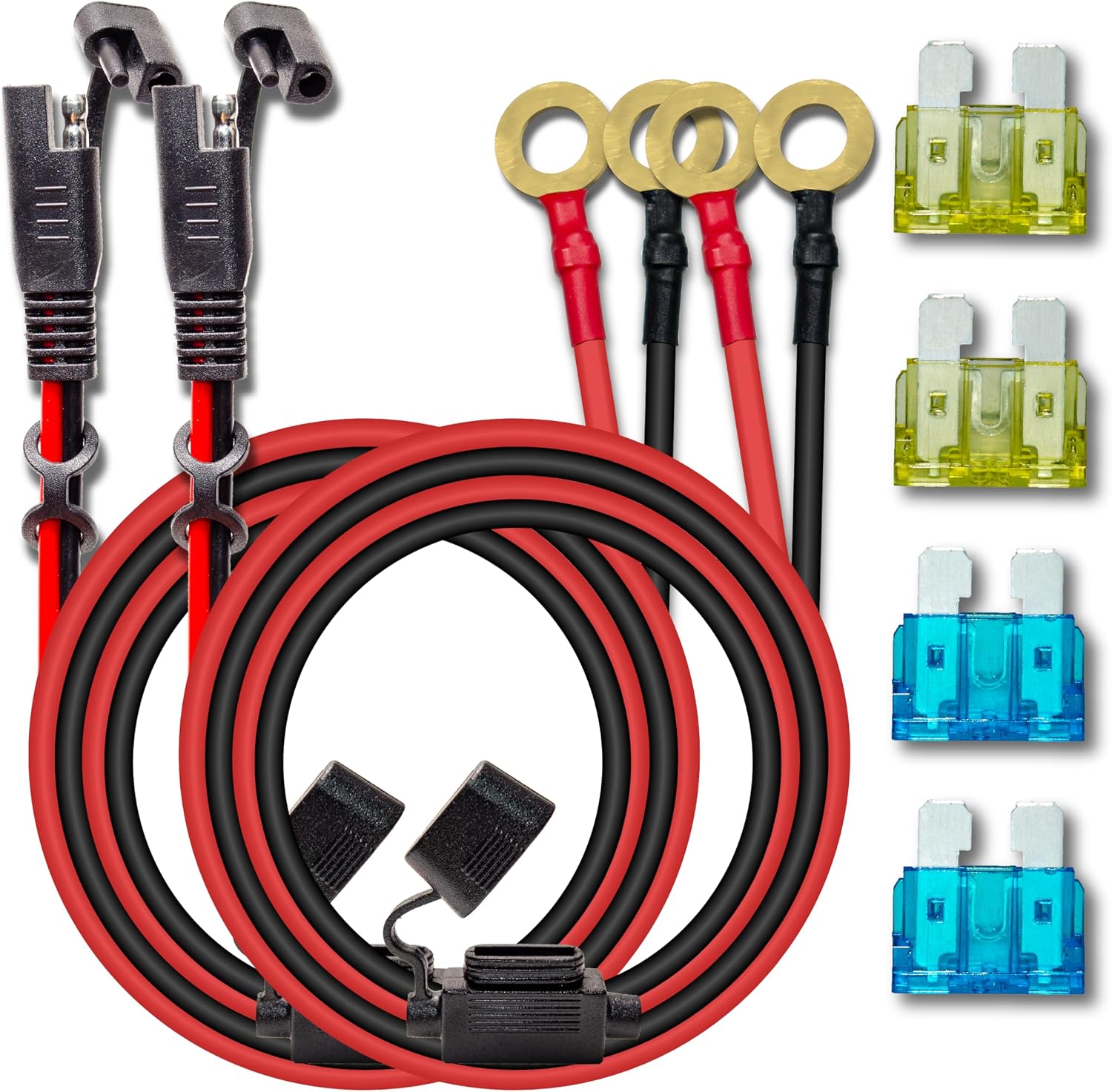 BFXM 2PCS 10AWG 6FT SAE Connector Extension Cables with 15& 20A Fuse