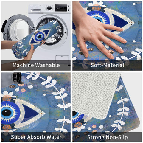 Greek Mati Matiasma Evil Eye Funny Welcome Doormat for Entrance Way Indoor Floor Mats for House Decor Kitchen Matting with Anti Slip Rubber Back Welcome Mat