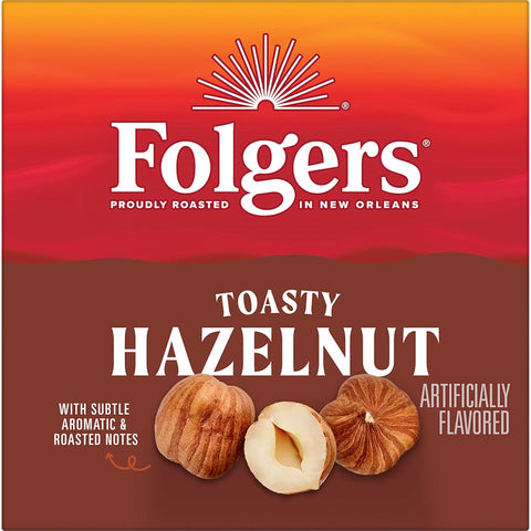 Folgers Toasty Hazelnut Artificially Flavored Coffee, K-Cup Pods, 60 Count | 6 (10 count) boxes, Medium roast coffee, Genuine K-Cup pods made to brew with your Keurig coffee maker