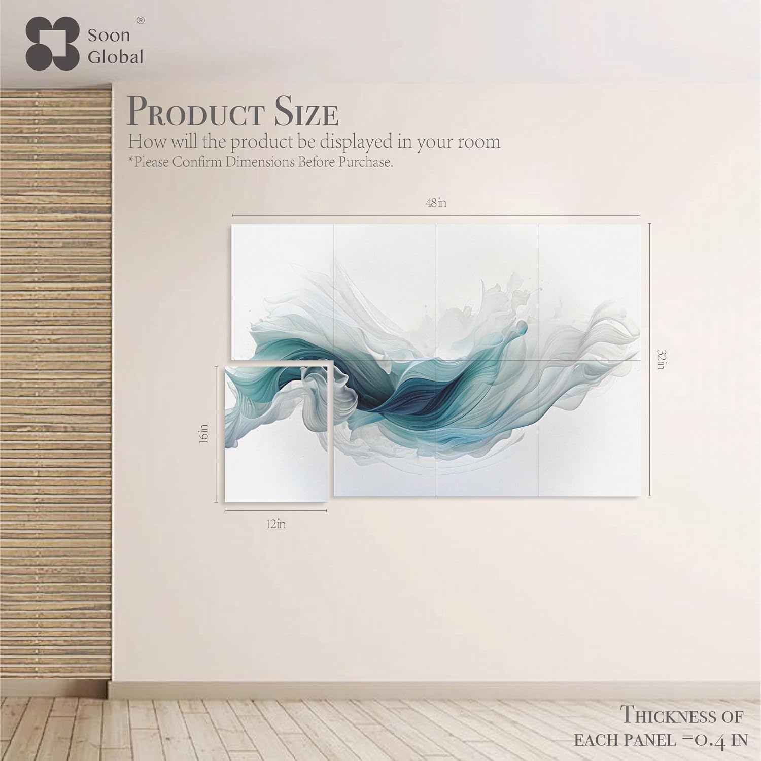 Soon Global 8-Pack Acoustical Wall Panels,48 X 32 Inches Sound Absorbing Panels, Decorative Acoustical Wall Panels, Acoustic Treatment for Recording Studio, Ethereal Illumination