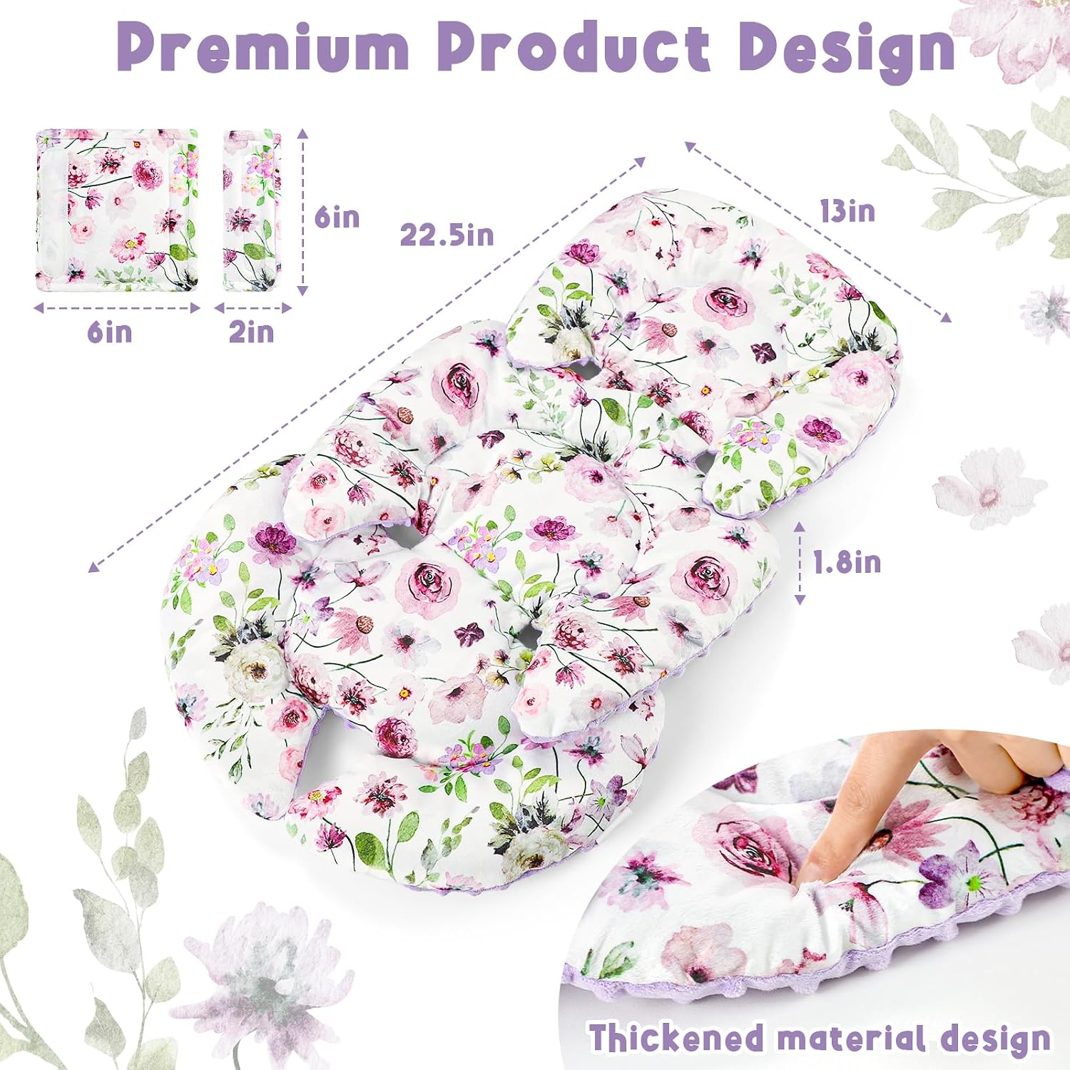 GFU Infant Car Seat Insert Head and Body Support with 2 Strap Pads Purple