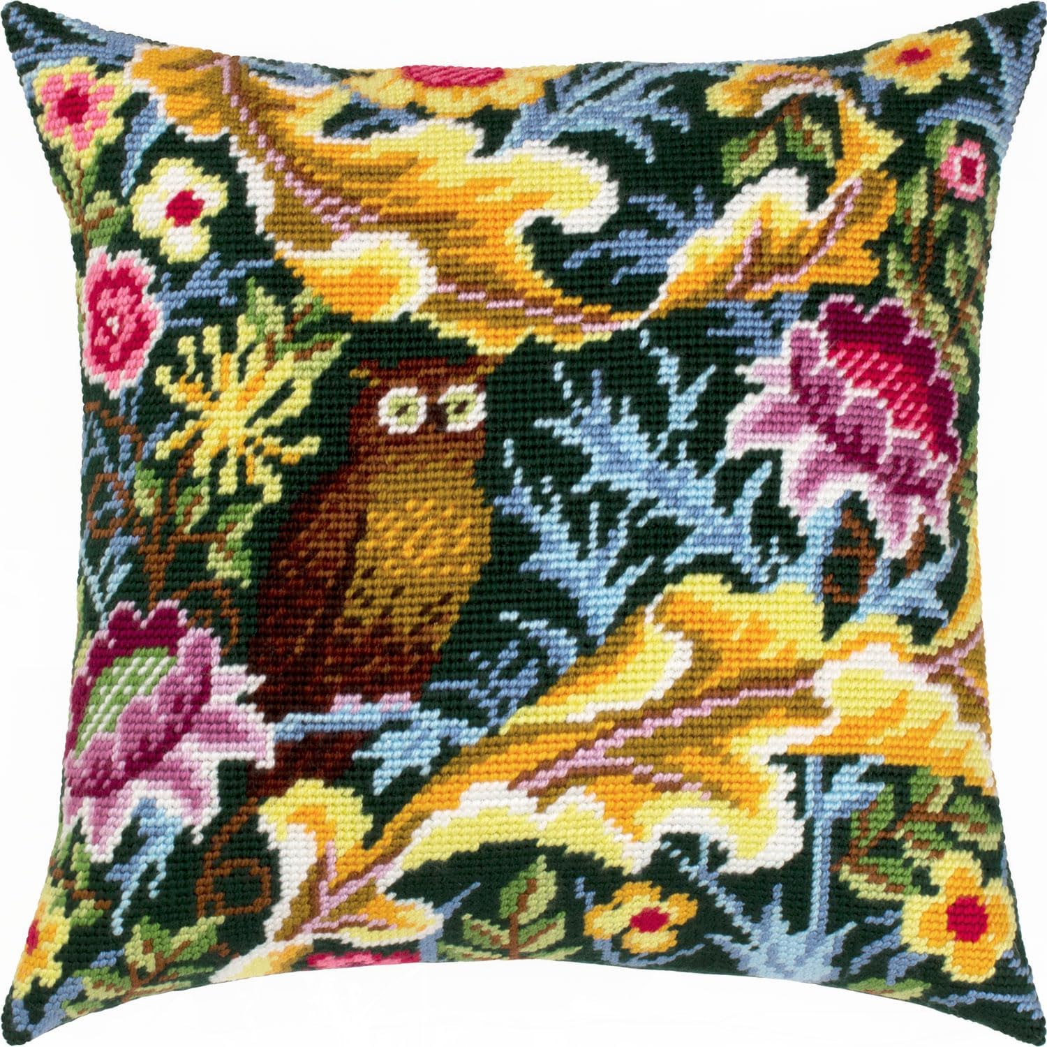 Brvsk Tapestry Needlepoint Kit for Adults and Beginners — Owl by John Henry Dearle 16″ × 16″ with Clear, Precise Printed Design on Cotton Canvas; Includes 2 Needles, Yarn, and Easy-Read Chart