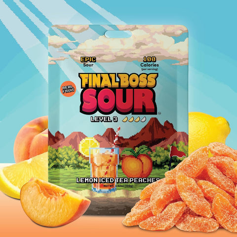 Final Boss Sour Fruit Candy, Lemon Iced Tea Peaches, Level 3 (1 Pack)