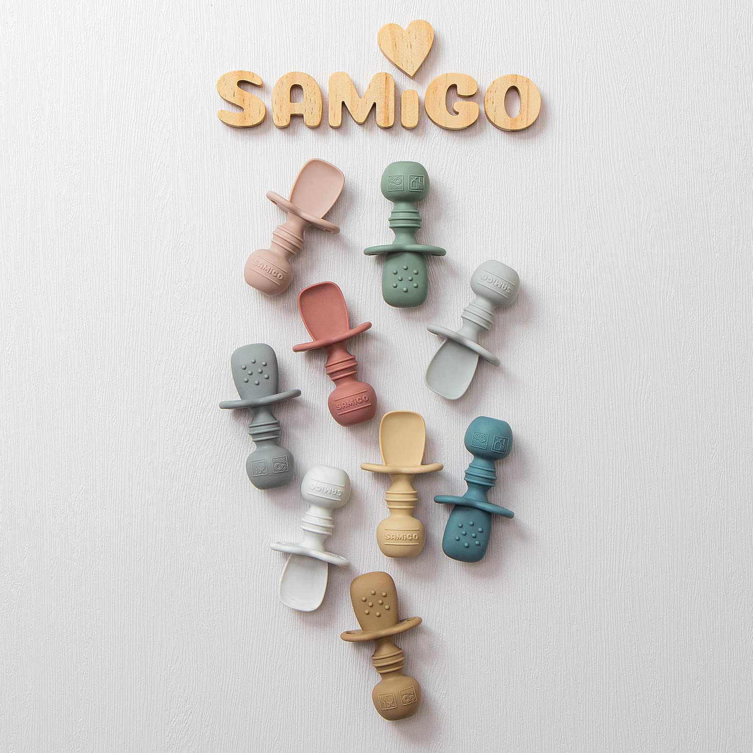 SAMiGO Silicone Baby Spoons Self Feeding 6 Months, Infant Eating Utensils