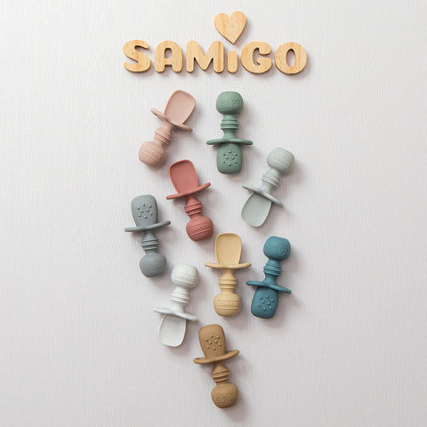 SAMiGO Silicone Baby Spoons Self Feeding 6 Months, Infant Eating Utensils