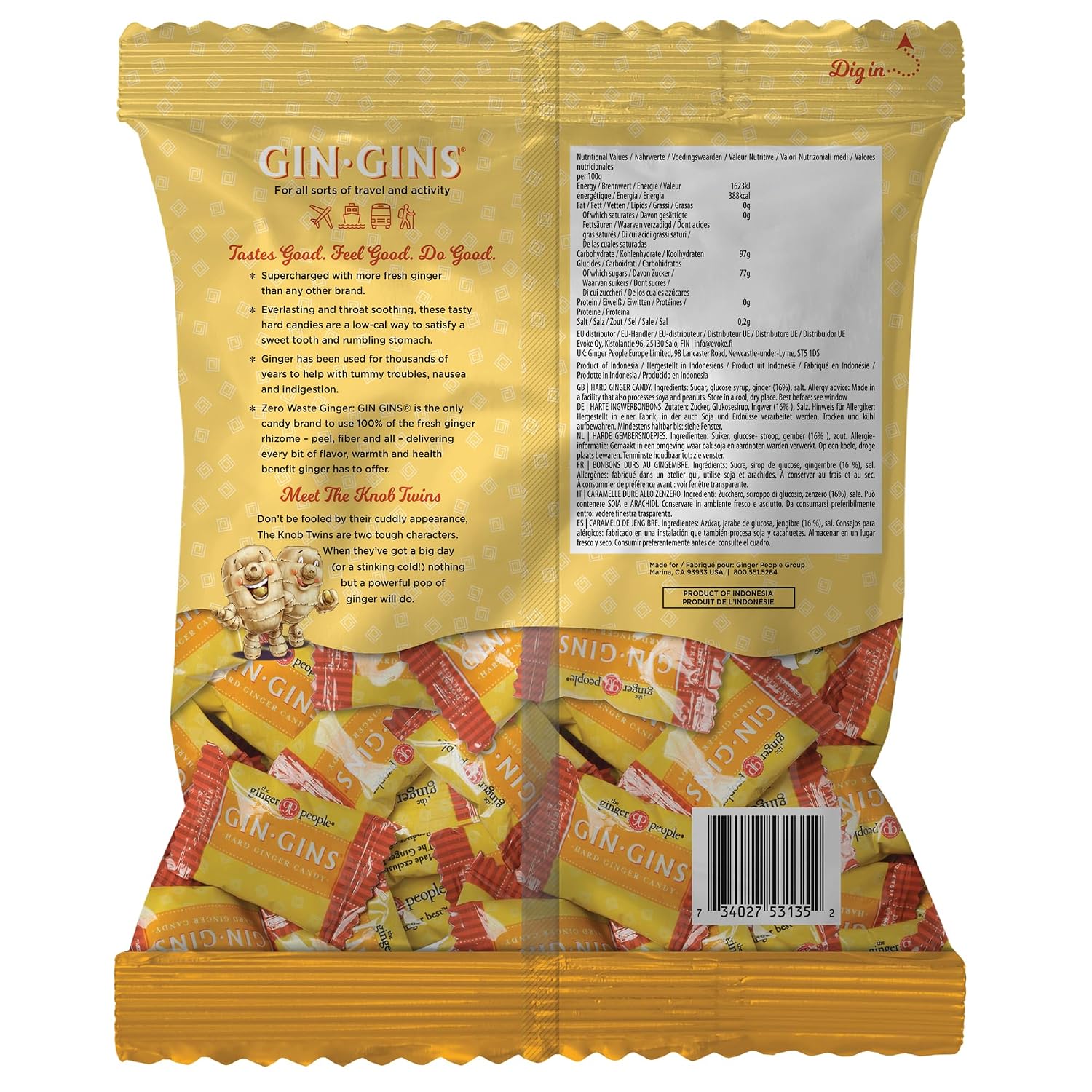 GIN GINS Double Strength Hard Ginger Candy Made w/Fresh Ginger 1lb 1Pk