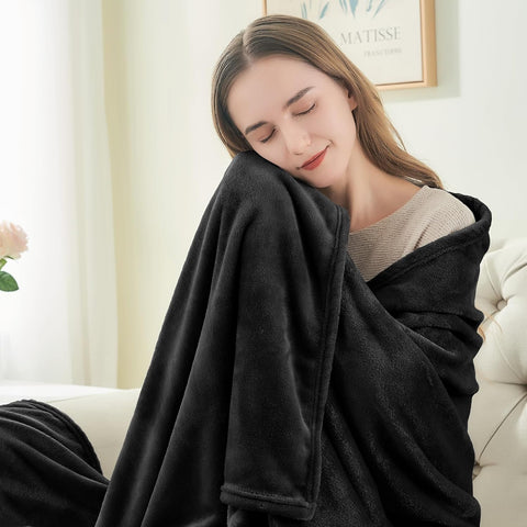 BEDELITE Fleece Blanket Soft Plush King Size Bed Blanket Black 108"x90"