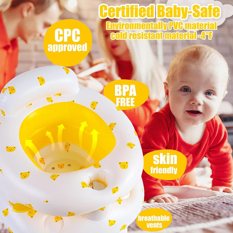 Upgraded Inflatable Baby Seat for 3-36 Months, Baby Chair Sit Me Up Floor Seat – Clip to Table Leg. No Tipping. + Front Guard Anti-Tip, Back Support for Infants Learning to Sit Up + Built-in Air Pump