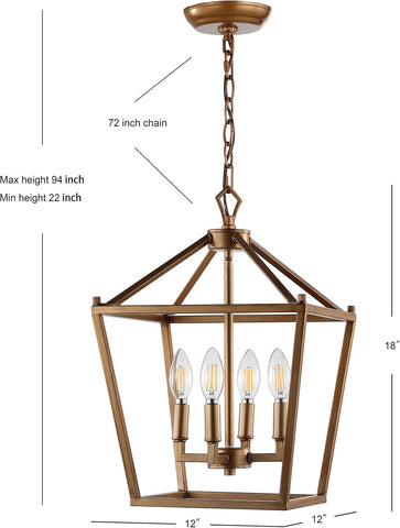 JONATHAN Y Pagoda 4-Light Pendant 12" Cage, Antique Gold