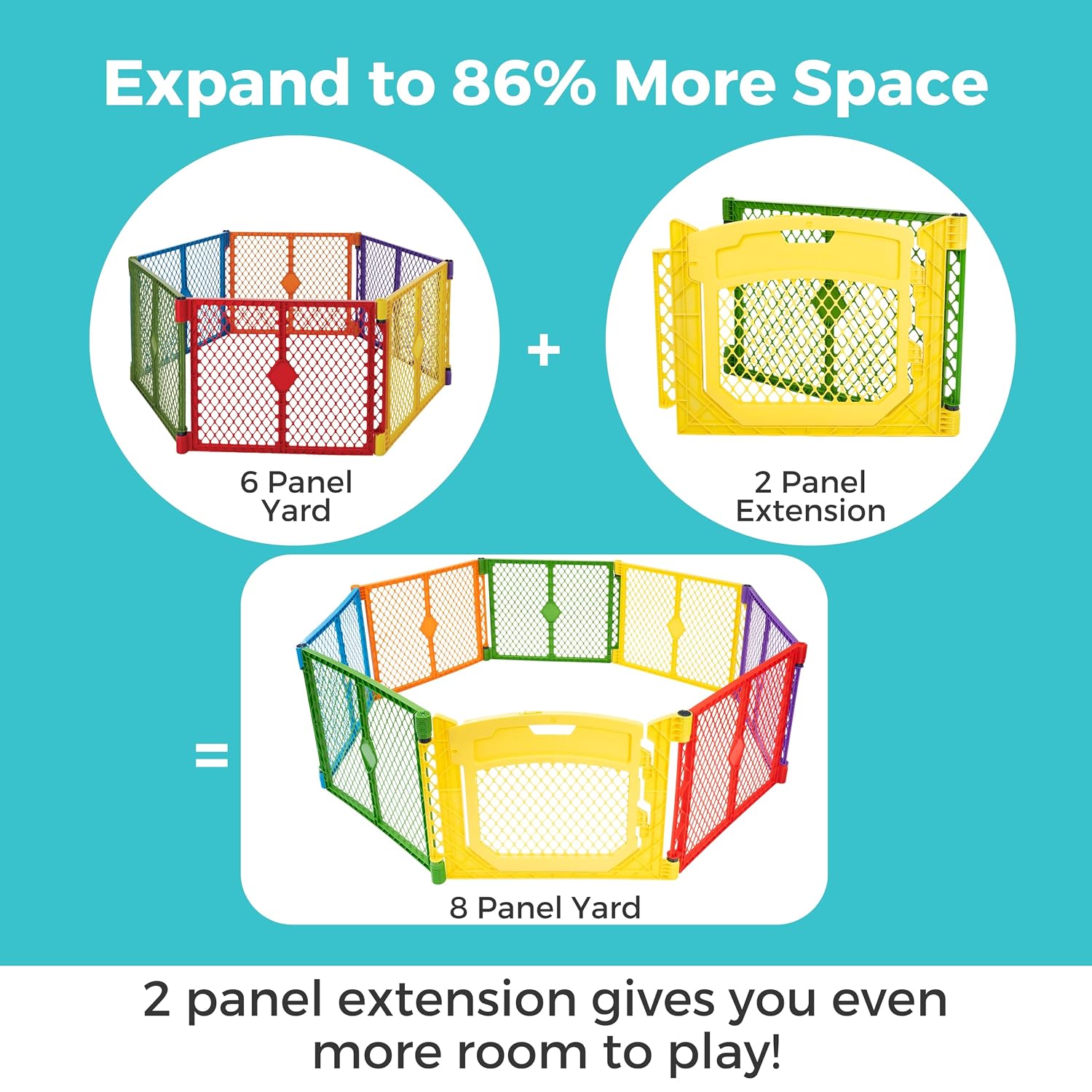 Toddleroo Superyard 2-Panel Extension: Add 65" to Baby Playpens; ColorPlay