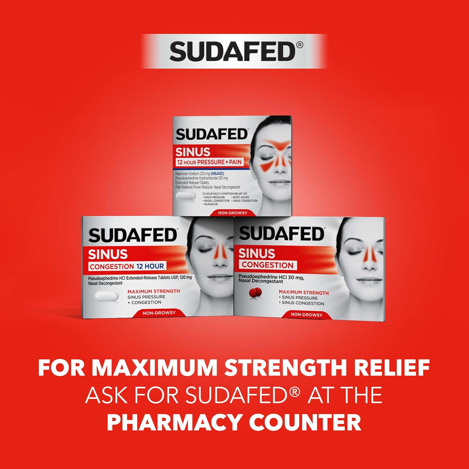 Sudafed PE Sinus Congestion Relief Tablets, 10 mg Phenylephrine HCI, 36 Ct