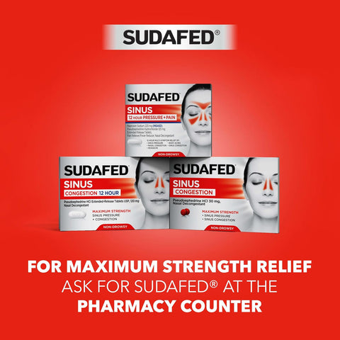 Sudafed PE Sinus Congestion Relief Tablets, 10 mg Phenylephrine HCI, 36 Ct