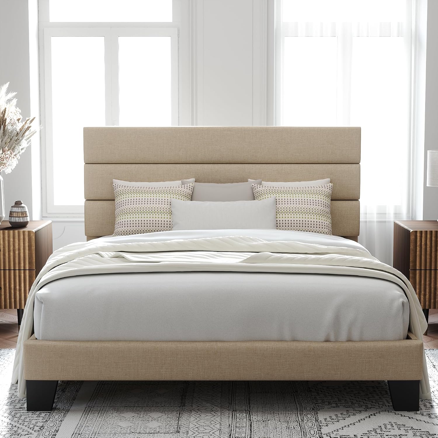 Allewie Full Size Platform Bed Frame with Fabric Upholstered Headboard